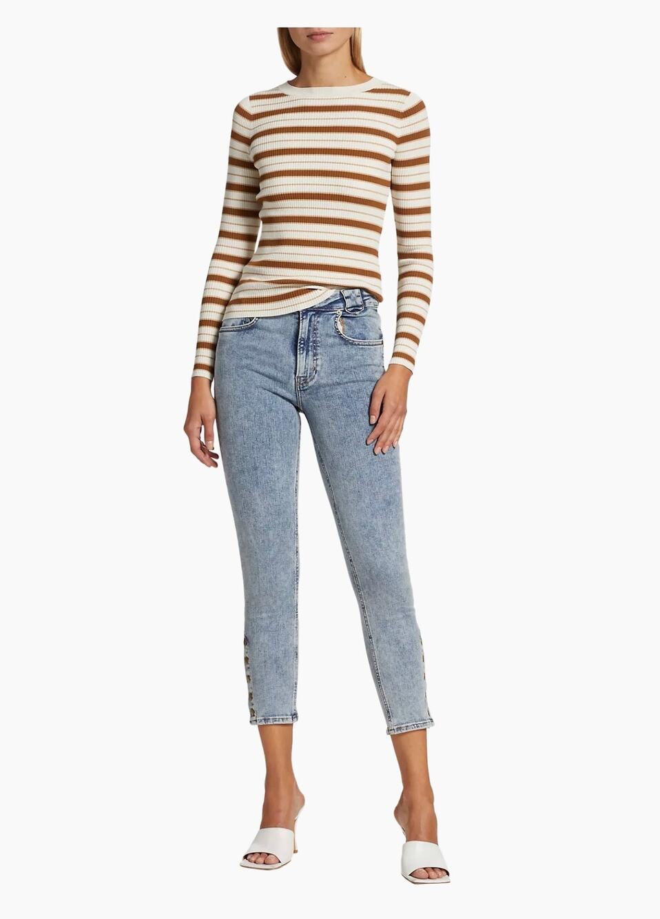 Frame The Snapped Cropped Denim Ankle Skinny Jeans Blue Acid Wash Size 25